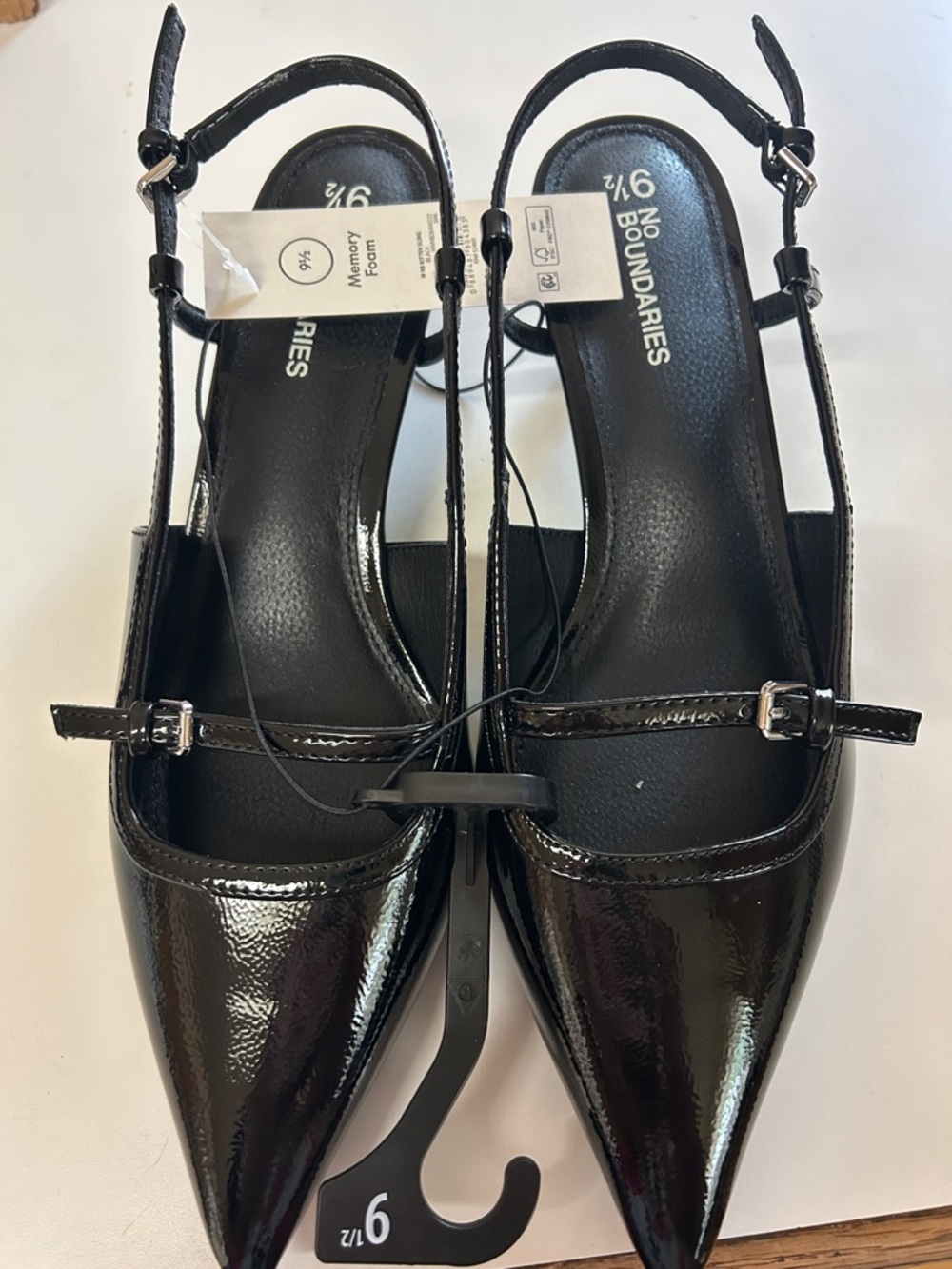 No Boundaries Black Patent Pointed Toe Slingback Mules